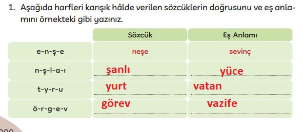 3. sınıf meb yayınları türkçe ders kitabı cevapları 200. sayfa