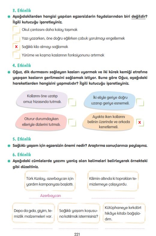 4. Sınıf Tuna Yayınları Türkçe ders kitabı cevapları sayfa 221