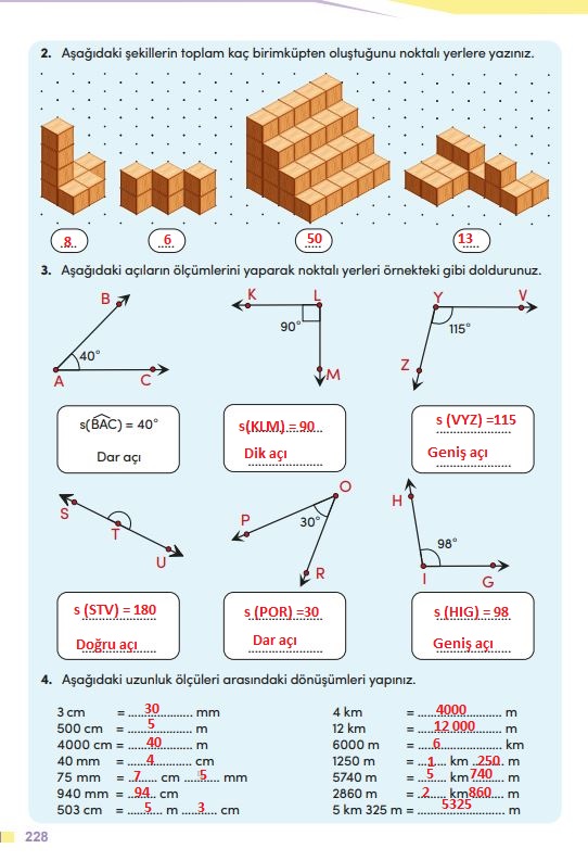 4. sınıf meb yayınları matematik ders kitabı sayfa 228 cevapları