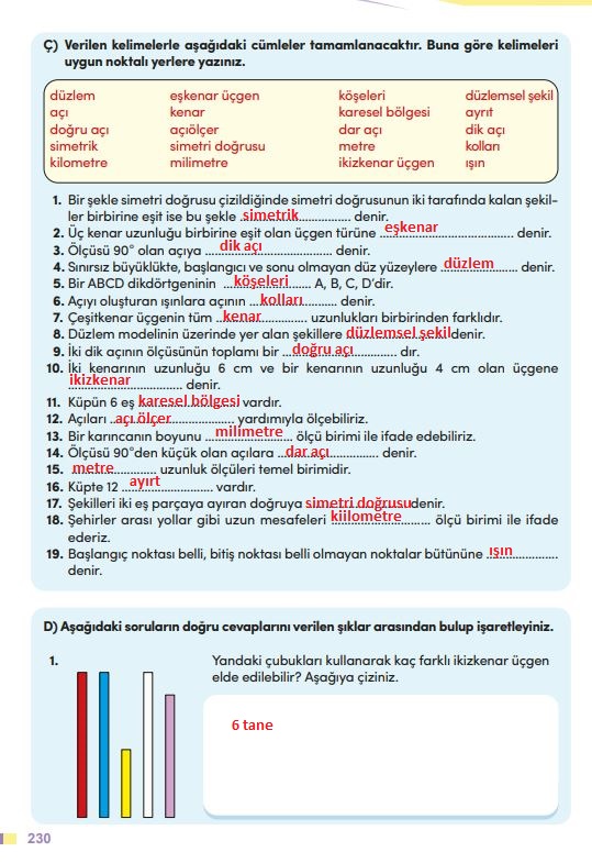 4. sınıf meb yayınları matematik ders kitabı sayfa 230 cevapları