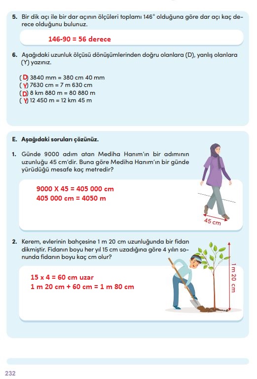 4. sınıf meb yayınları matematik ders kitabı sayfa 232 cevapları