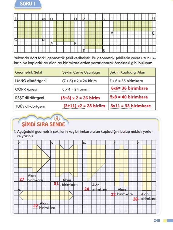 4. sınıf meb yayınları matematik ders kitabı sayfa 249 cevapları