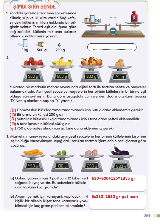 4. sınıf meb yayınları matematik ders kitabı sayfa 261 cevapları