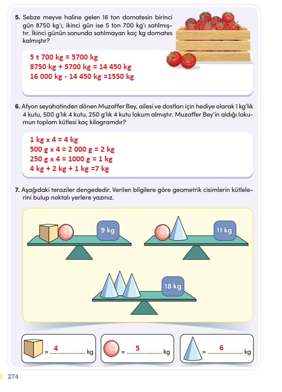 4. sınıf meb yayınları matematik ders kitabı sayfa 274 cevapları