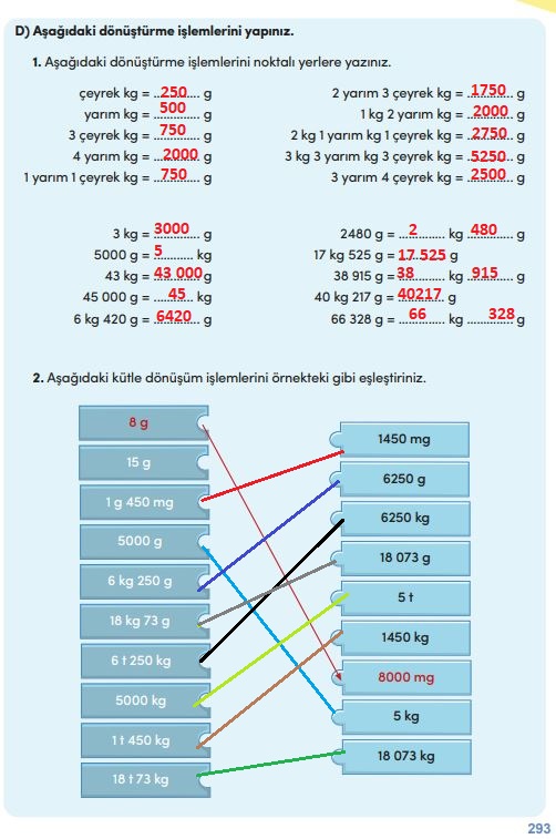 4. sınıf meb yayınları matematik ders kitabı sayfa 293 cevapları