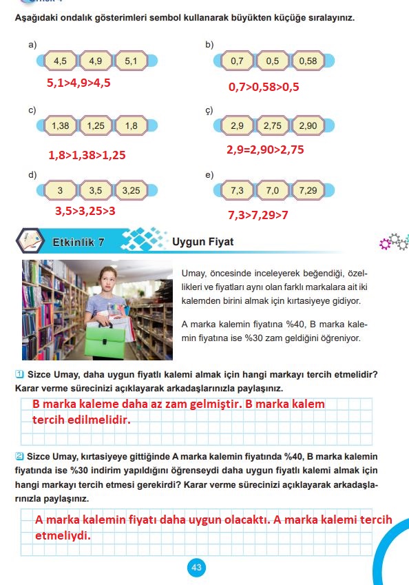 5. sınıf matematik ders kitabı sayfa 43 cevapları 2. kitap