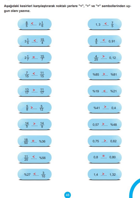 5. sınıf matematik ders kitabı sayfa 45 cevapları 2. kitap