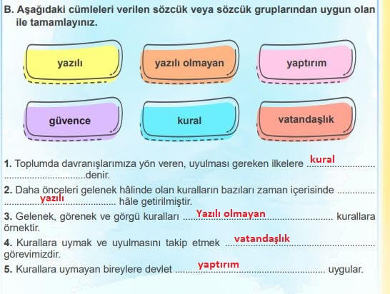 4. sınıf insan hakları ders kitabı sayfa 90-1 cevapları meb yayınları