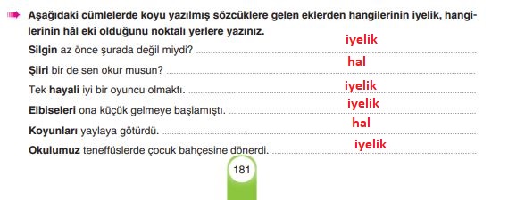 6. sınıf türkçe ders kitabı cevapları sayfa 181-2 yıldırım yayınları