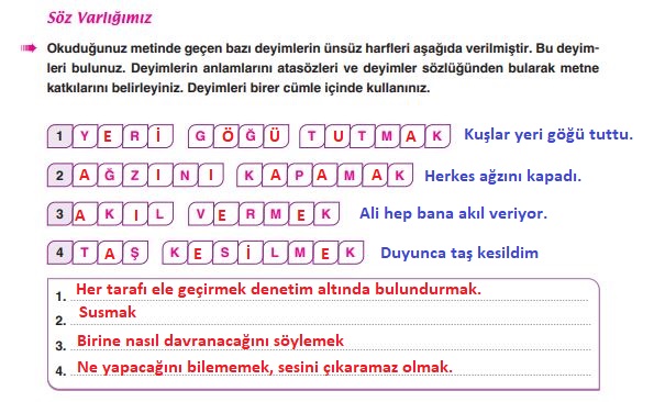 6. sınıf türkçe ders kitabı cevapları sayfa 198 yıldırım yayınları